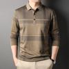 Fall Winter Men Long-Sleeved T-shirt Fashion Casual Polo Collar Striped Polo Shirt Daddy Men's Outfit Bottoming Shirt Top T-shirt Men