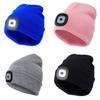 Black Led Knitted Beanie For Outdoor Night Running With Rechargeable Light Feature