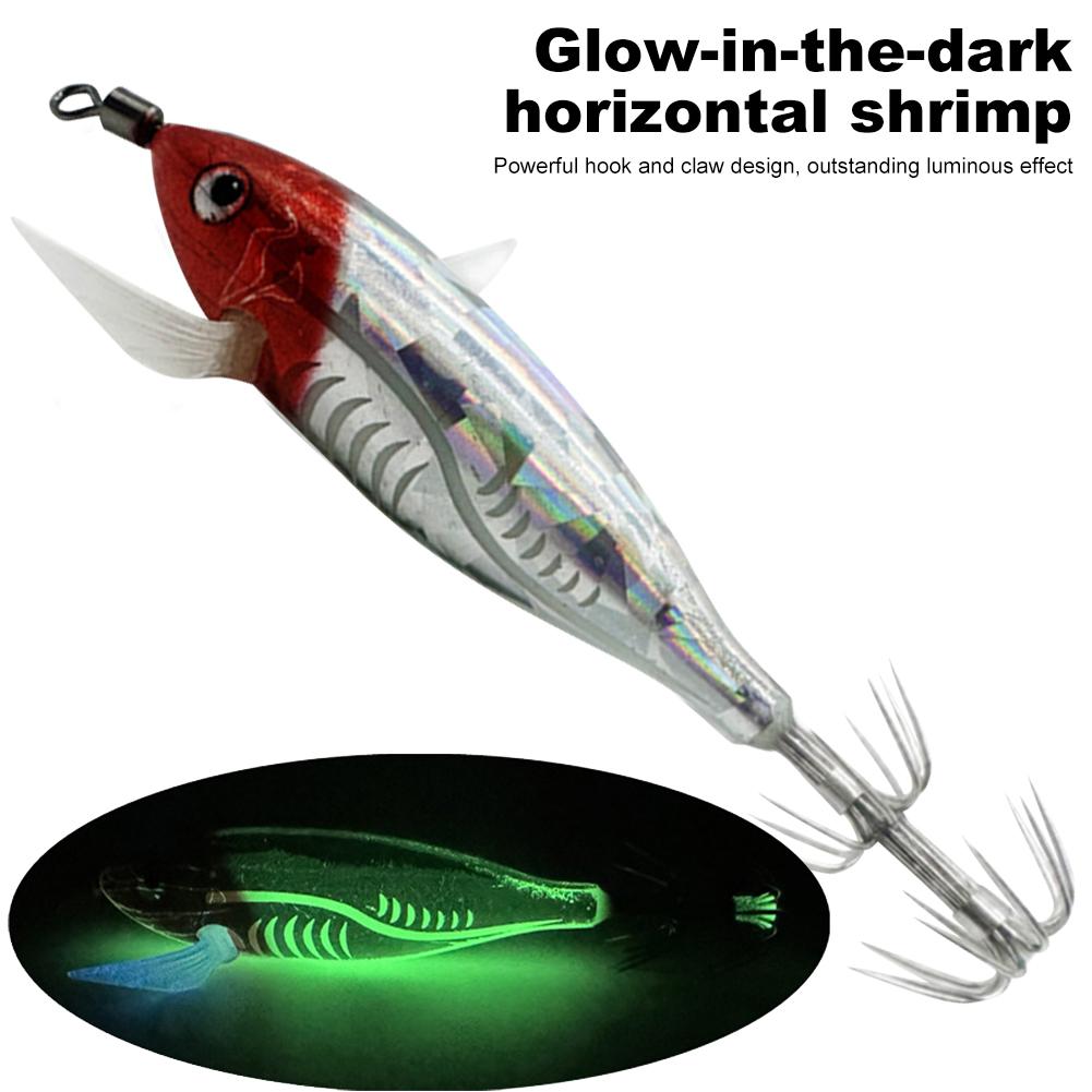 Horizontal Wood Shrimp 5g Laser Luminous Floating Egi Lure Fake Baitex Squid Jigging Shrimp Hook Cuttlefish Fishing Baits Night Fishing Hook Hard Bait