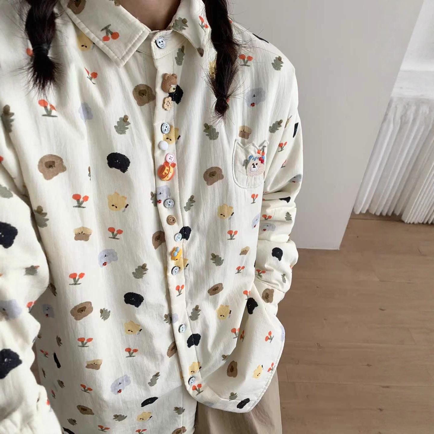 

Women s Quilted Cartoon Print Shirt: Cotton-Enhanced Warm Base Layer for Autumn/Winter 2025 One size