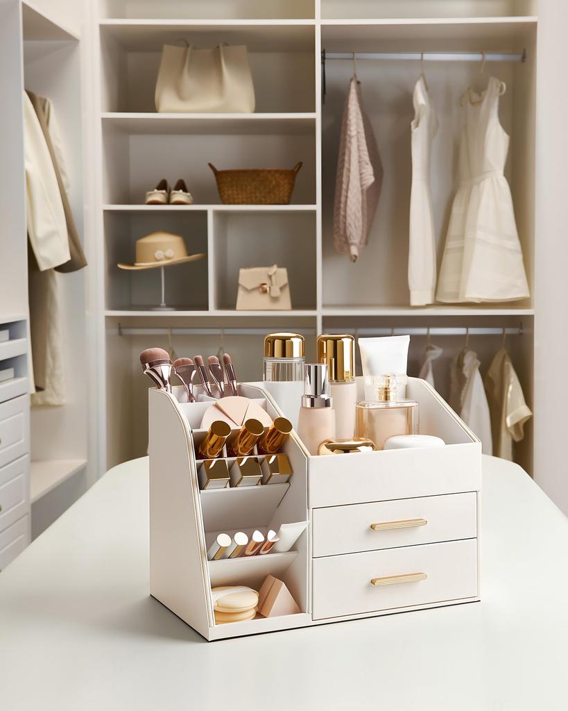 Lolalet Makeup Organizer with PU Spacious Skincare Storage Display Case for and Beauty for Vanity and Easy To Clean Cream Drawer, Leather, Holder,