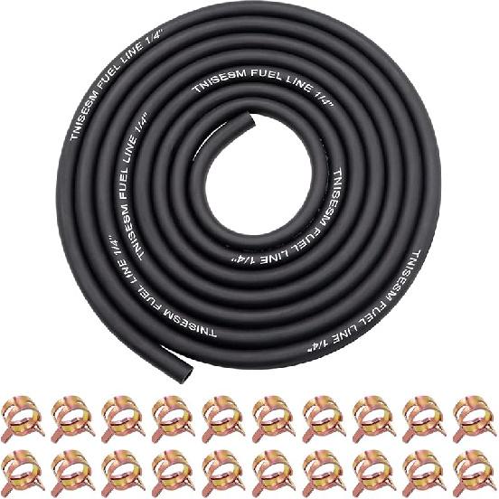 Tnisesm 1/4 Inch ID Fuel Line Hose 10 Feet + 20Pcs 2/5" ID Hose Clamps For Kawasaki Kohler Briggs & Stratton Small Gas Diesel Powersports Engines And