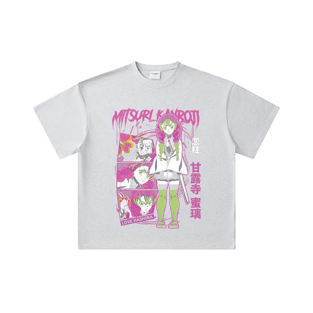 260 GSM Double Yarn 32 Count 100% Cotton Demon Slayer V50 Mitsuri Print Unisex Heavy Cotton T Shirt
