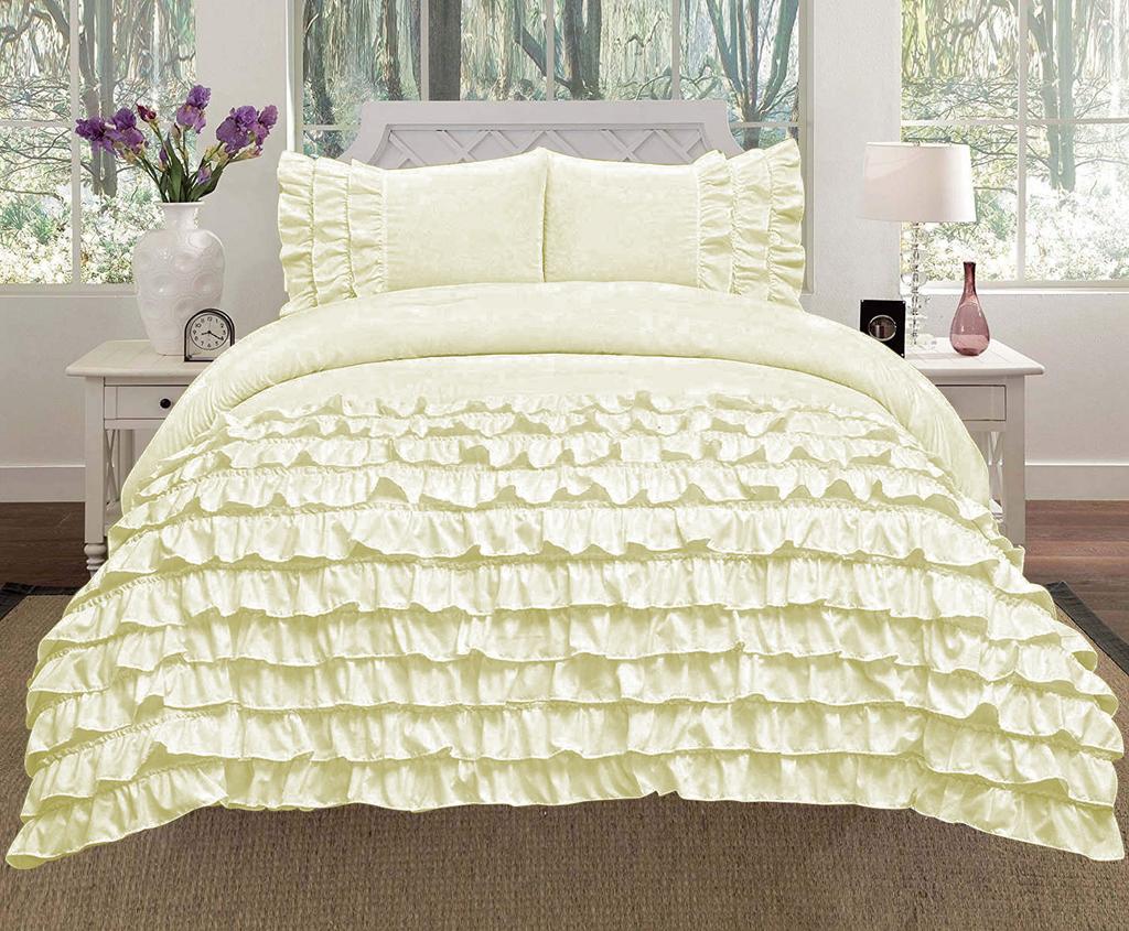 Luxora 3PC Egyptian Cotton 600TC Duvet Set with Asymmetric Half Ruffle Charm - Multi Sizes & Colors (1 Duvet Cover & 2 Pillow Shams)
