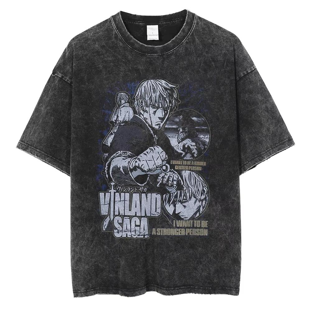Vinland Saga Manga T Shirt For Men Women Tshirt Washed Cotton Tshirt Clothing Summer Short Sleeve Oneck Tees Streetwear Top