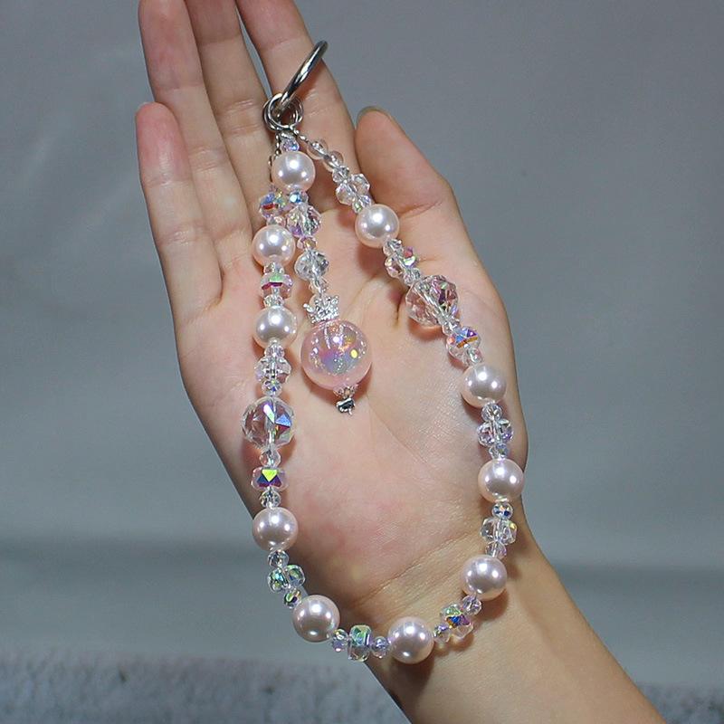 Crown Pendant Mobile Phone Chain, New Crystal Pearl Car Key Chain, Wrist Short Pendant Mobile Phone Chain.