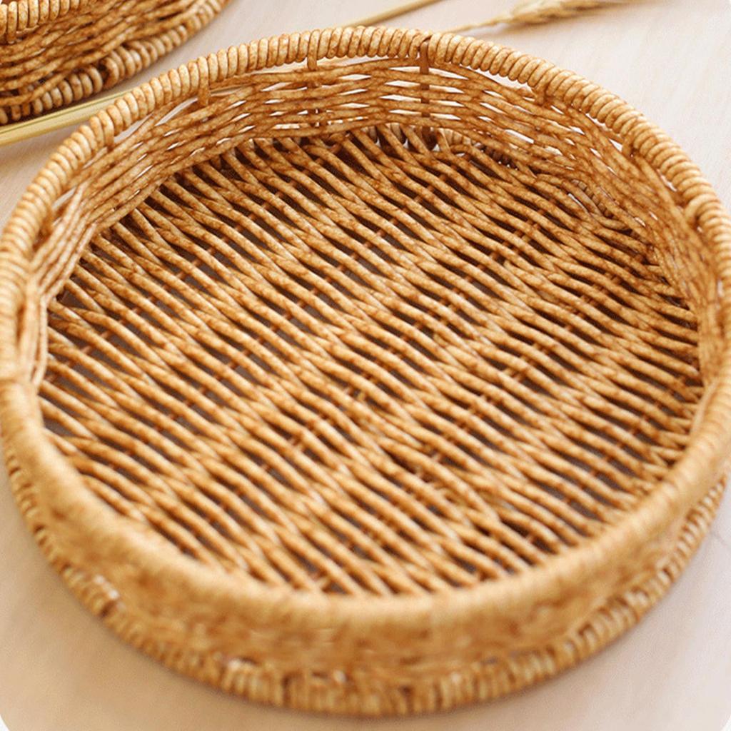 Round Serving Tray Easy To Clean Organizer Tray Bread Storage Basket Hand Woven Basket for Candy Snacks Party Countertop Kitchen