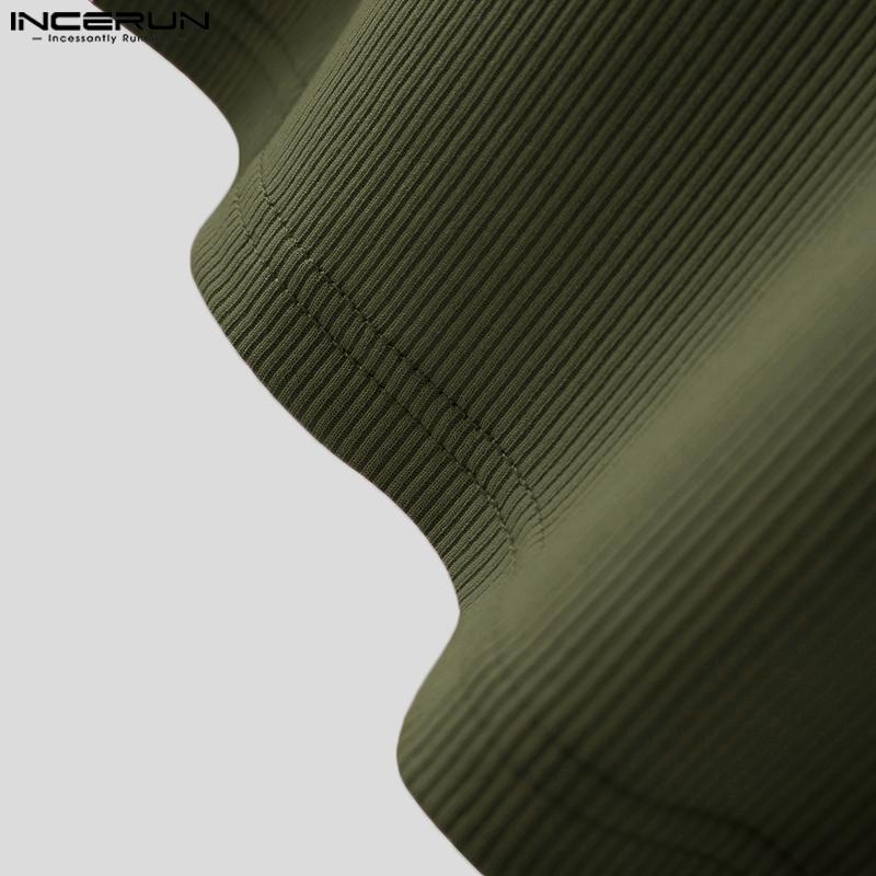 INCERUN Pánské tílko s límcem čtvercového střihu bez rukávů Slim Fit Pinstripe