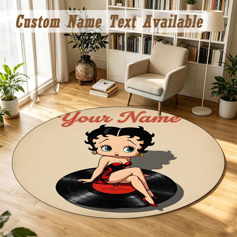 Betty Boop Personalized Round Rug Support Custom Name, Soft Home Decor Mat