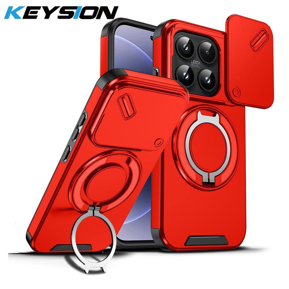 KEYSION 360° Rotating Ring Stand Phone Case for Xiaomi 17 Slide Camera Protection Magnetic Shockproof Back Cover for Xiaomi 17