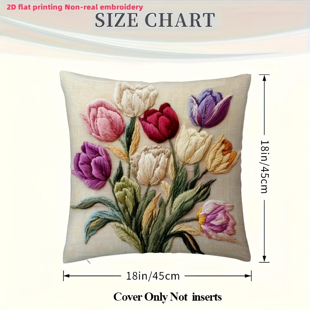 2D flat- Vintage Tulip Floral Throw Pillow Cover 2D Flat Printed Decorative Cushion Case For Home Sofa Bedroom Living Room