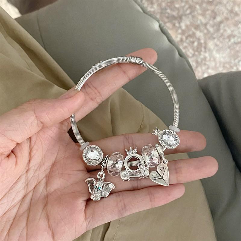 Panjia Dora Women's Stainless Steel Beaded Bracelet - European American Versatile Luxury Jewelry