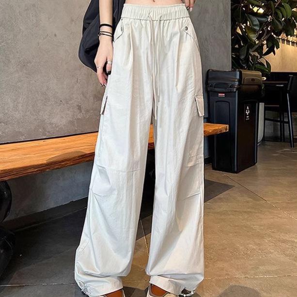 Women's Quick-Dry White Ice Silk Wide-Leg Cargo Pants - Summer 2025 Mountaineering Style