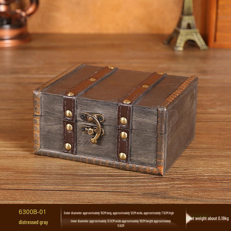 Vintage Gray Distressed Wooden Box with Combination Lock for Jewelry and Document Storage