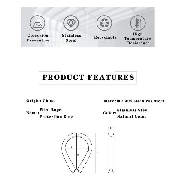 M2 M3 M4 M5-M6-M8-M10 304 Stainless Steel Cable Wire Rope Protective Sleeve  Chicke Riggingn Heart Ring Fixing Workpiece