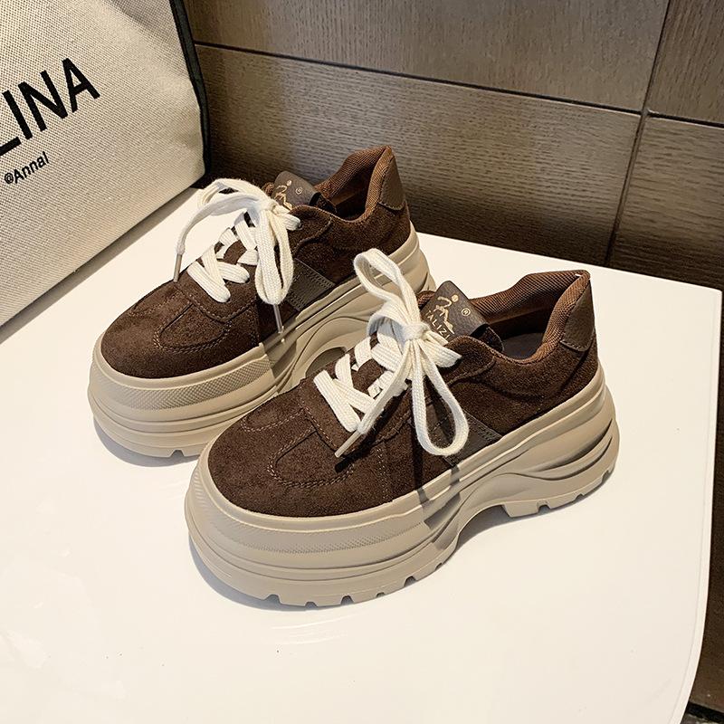 

[Fanfuna] 2025 autumn new platform muffin shoes women s retro small casual sports dad shoes 39 коричневый