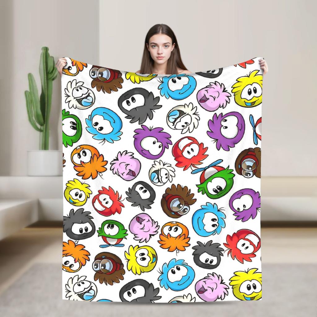 Club Penguin Rainbow Puffle Fleece Throw Blankets Community Game for Bedroom Knitted Blanket Travel Thin Portable Quilt