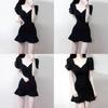 Black Knit Fabric Short Sleeve Mermaid Skirt With Ruffles For Summer Casual Wear