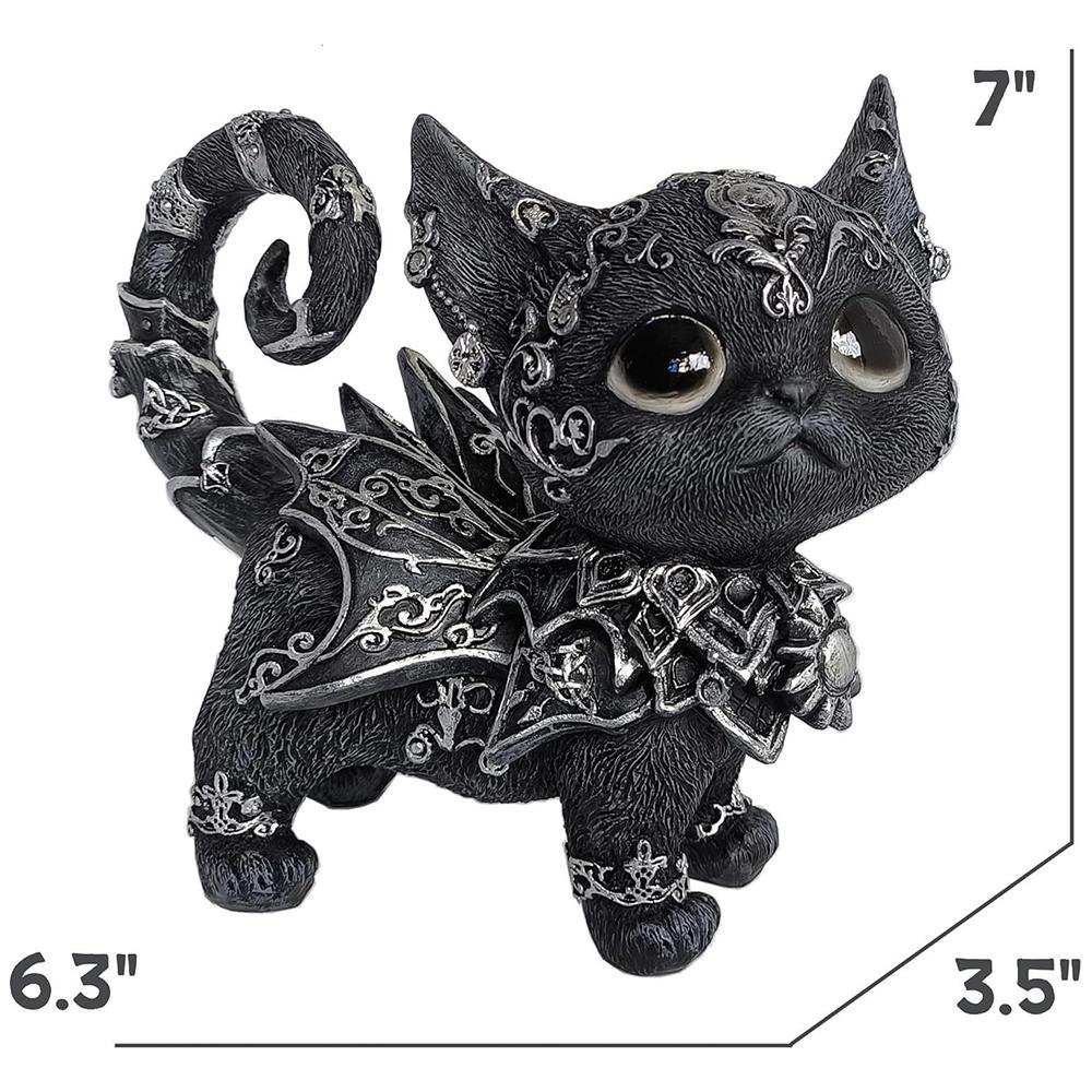 Mystical Black Cat Statue Halloween Decoration Elegant Accented Kitten Sculpture Intricate Gothic Home Decor Enchanting Figurine