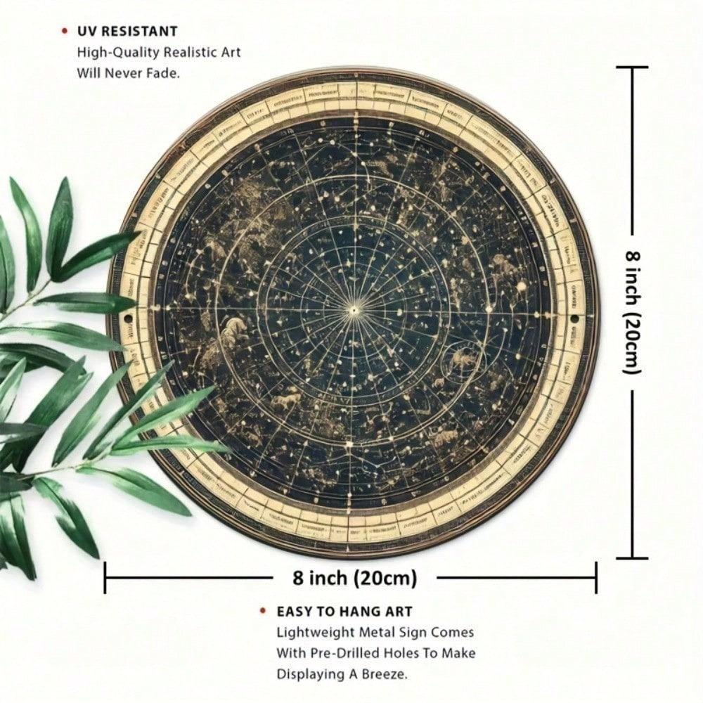 Vintage Retro 7.8 Inch Round Zodiac Constellations Metal Tin Sign Wall Art Home Decor
