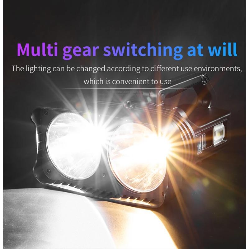 2*XHP50 Super Bright LED Camping Spotlight Fishing Flashlights with Side Light Waterproof Floodlight USB Rechargeable Flashlight