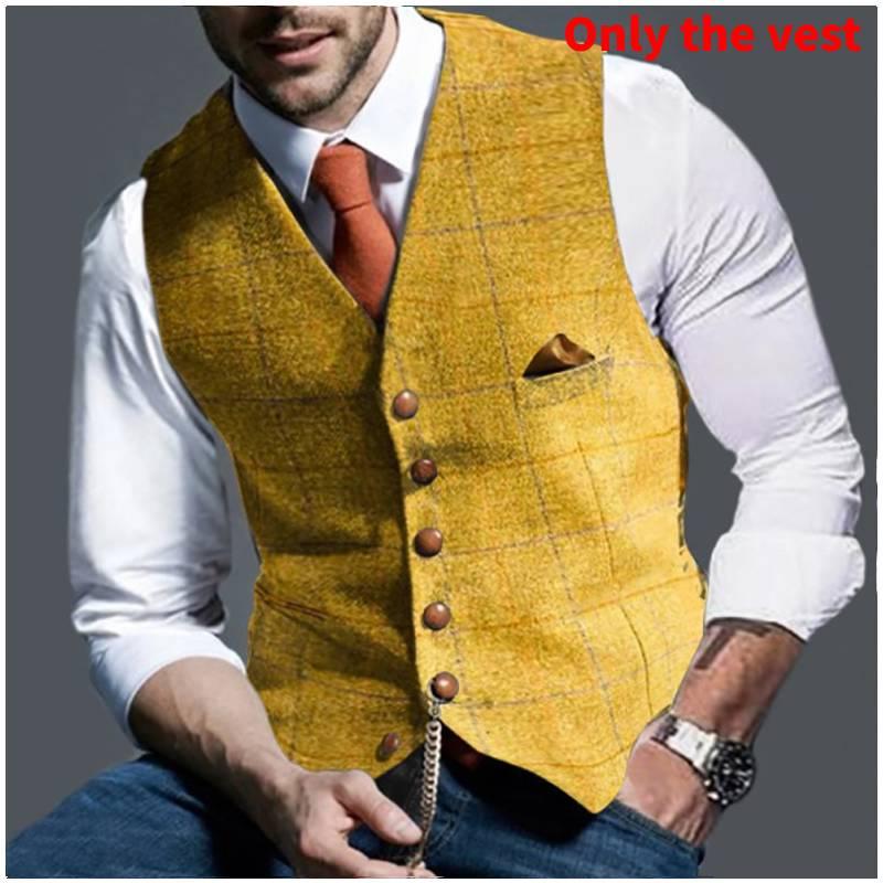Men's Casual Plaid Vest European And American Style Slim Fit Polyester Fiber Spring And Autumn Season