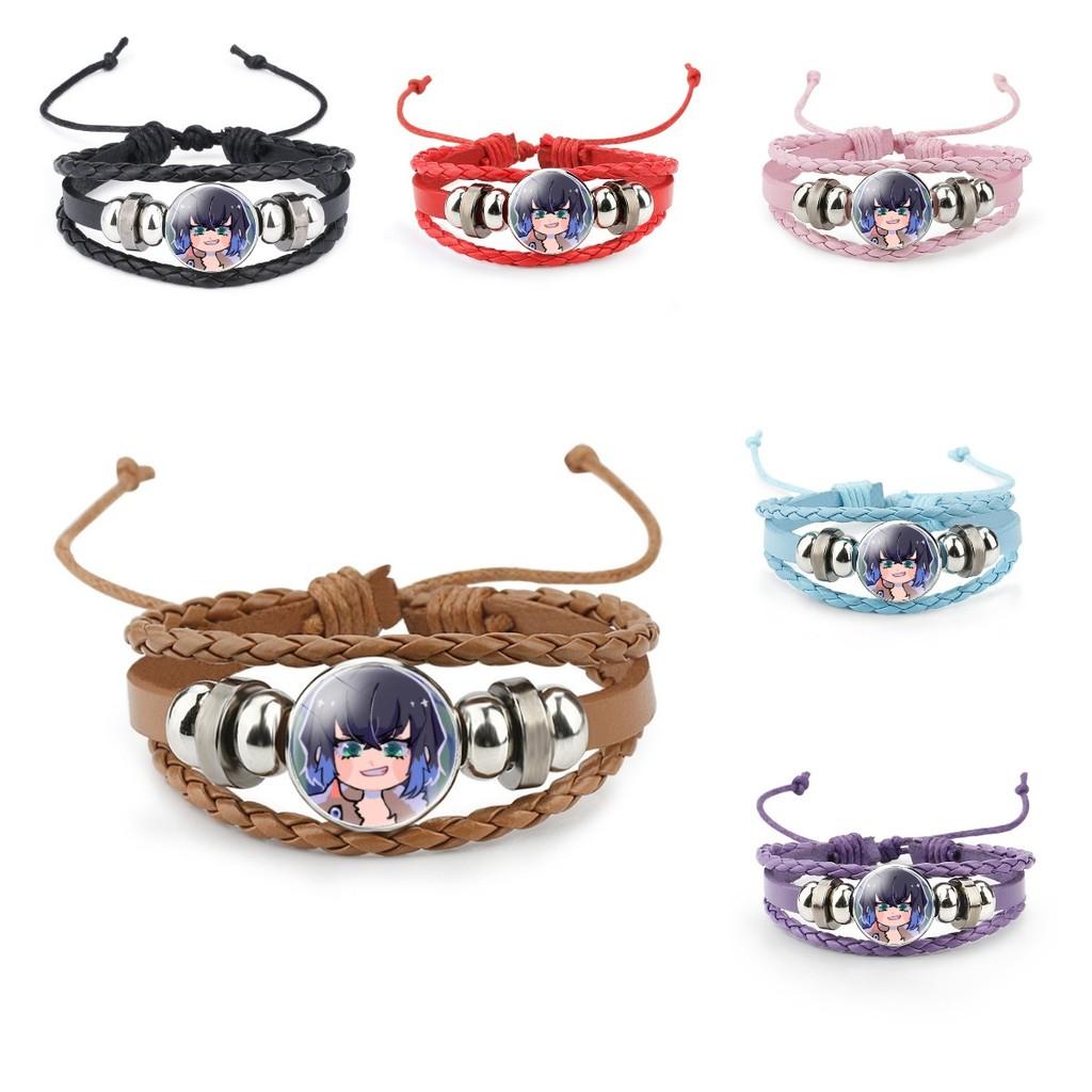 Stylish Kimetsu No Yaiba Leather Bracelet With Inosuke Charm Mixed Materials