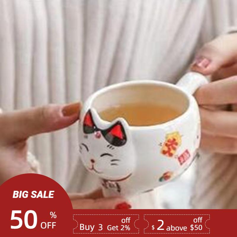 

Japanese Style Fortune Cat Espresso Cups, Kawaii Lucky Cat Mug for Tea, Ceramic Tea, Coffee Cups with Handle, 100 ml 100ml