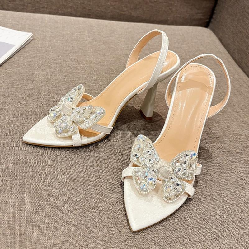 Fashion Liyke Size 35-41 Sexy Slingback Sandals Women Back Strap High Heels Summer Fashion Crystal Diamond Pointed Toe Wedding Prom Shoe
