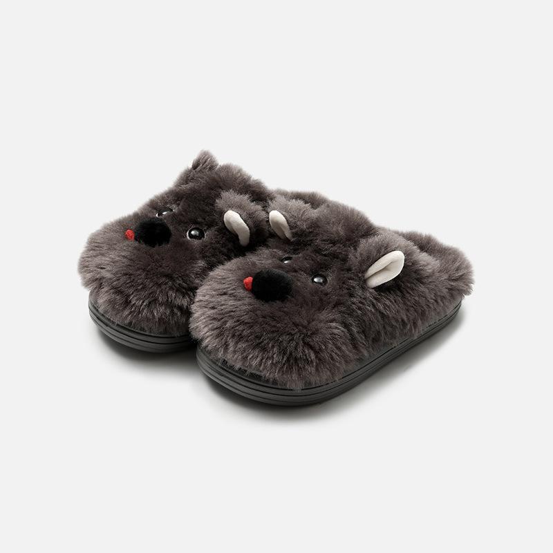 Fashion Indoor Fluffy Slippers For Women Men Winter Warm Shoes Cute Cartoon Dog Soft Plush Anti-slip Couples Home Floor Cotton Slides