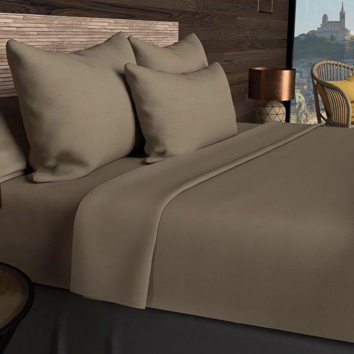 Drap housse 90x190 cm en coton 57 Fils SOLEIL D'OCRE taupe