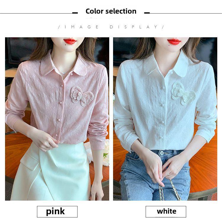 Herbst 2024 Damen Reines Baumwoll-Jacquard Besticktes Langarmhemd