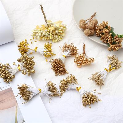 Gold Series Artificial Flower Cherry Stamens Berries Bundle DIY Cake Christmas Wedding Gift Box Wrea