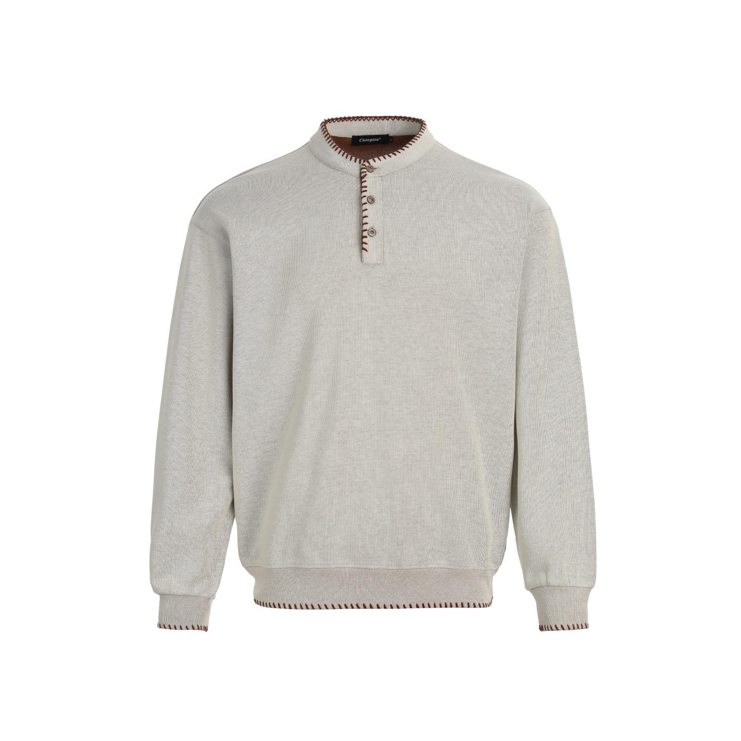 

Trendy Men s Loose Fit Henley Sweater - Casual Round Neck, Long Sleeve Knitwear for Autumn/Winter M світло-сірий колір