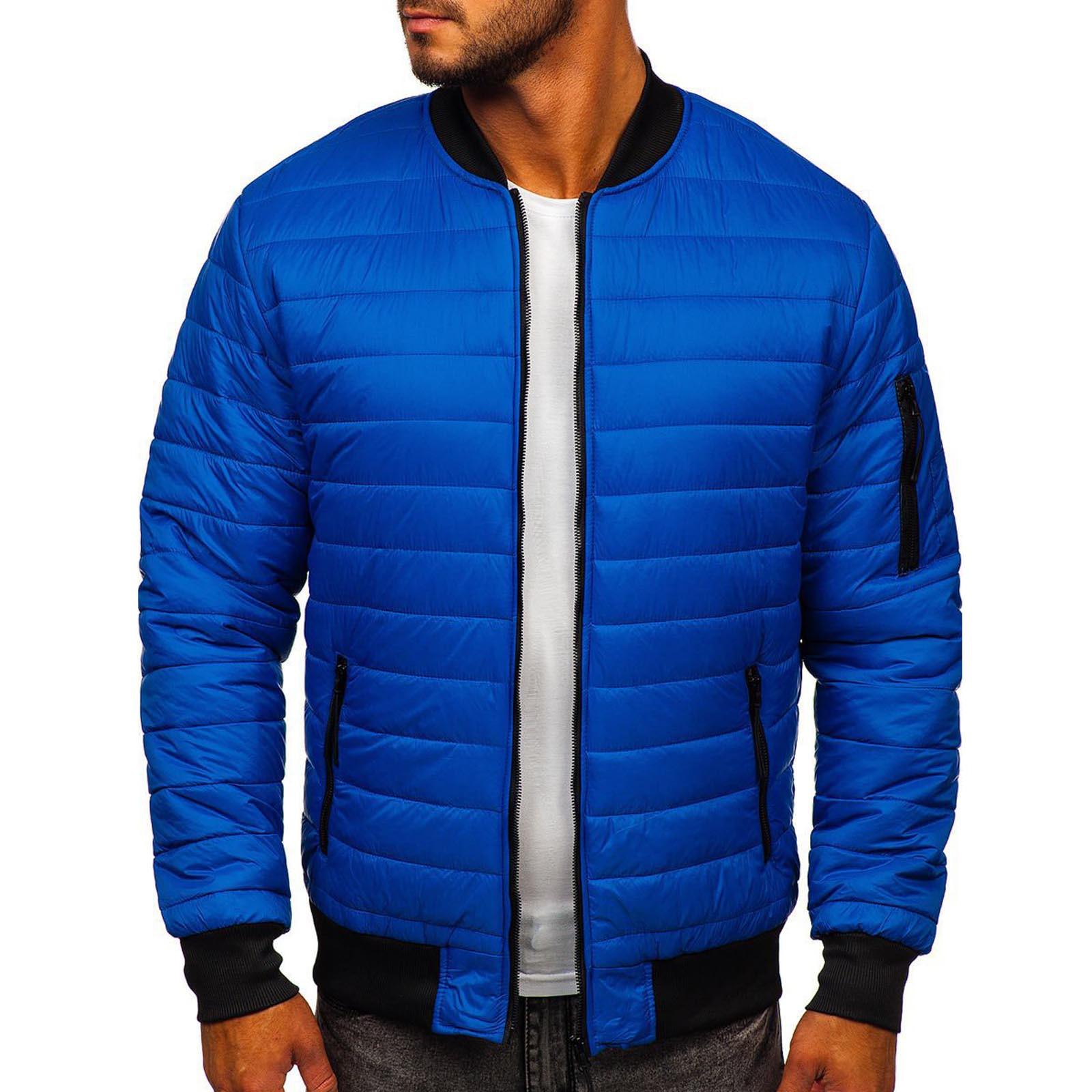 

Men s Winter Zipper Pocket Cotton Warm Down Jacket Packable Light Coat XXXL синій