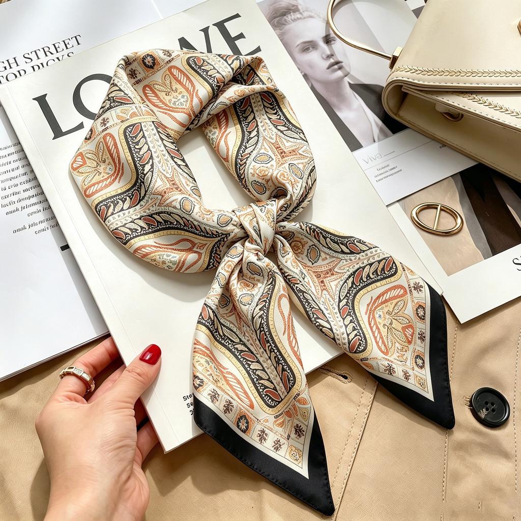 New silk satin 71 * 71 versatile foreign style simulation silk high-end temperament silk scarf middle-aged and elderly decorative scarf neck protectio