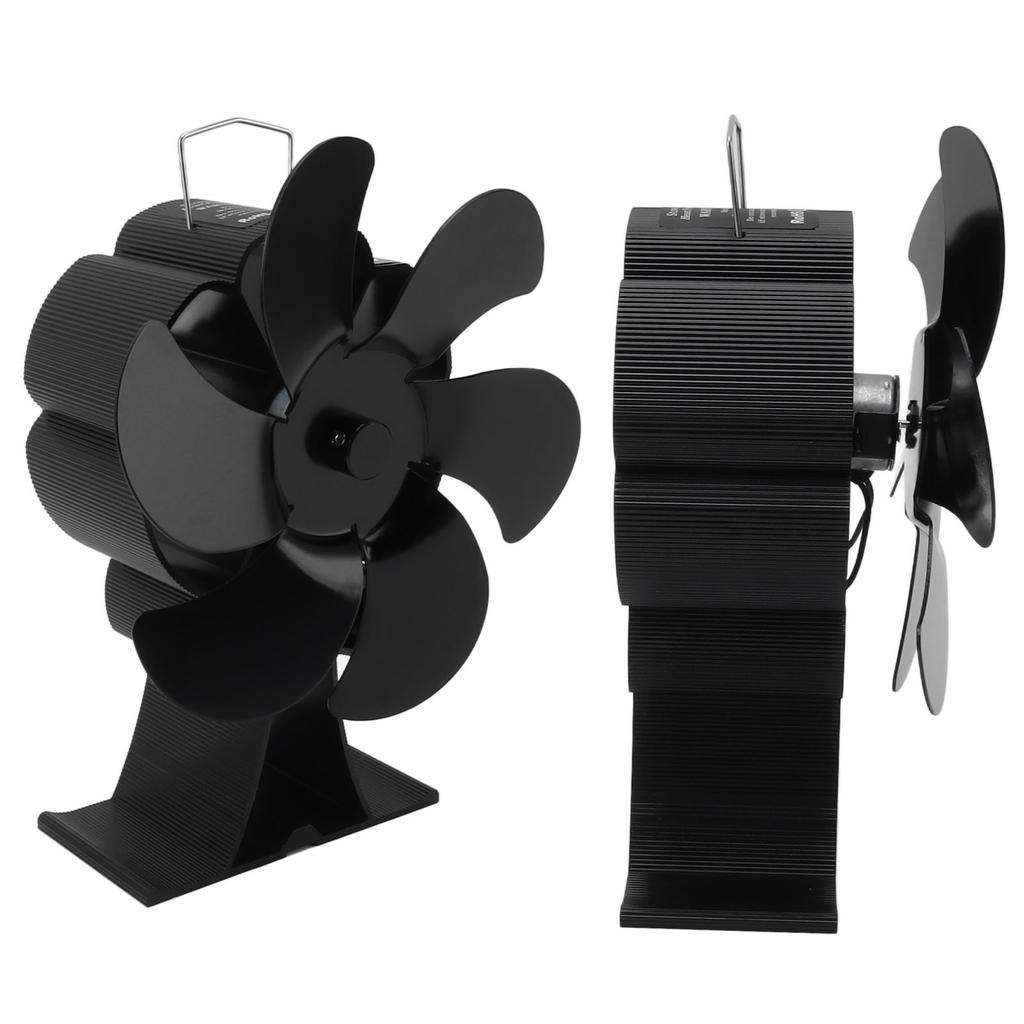 Black 6 Blade Heat Powered Stove Fan Thermodynamically Driven Fireplace Fan for Heat Dissipation