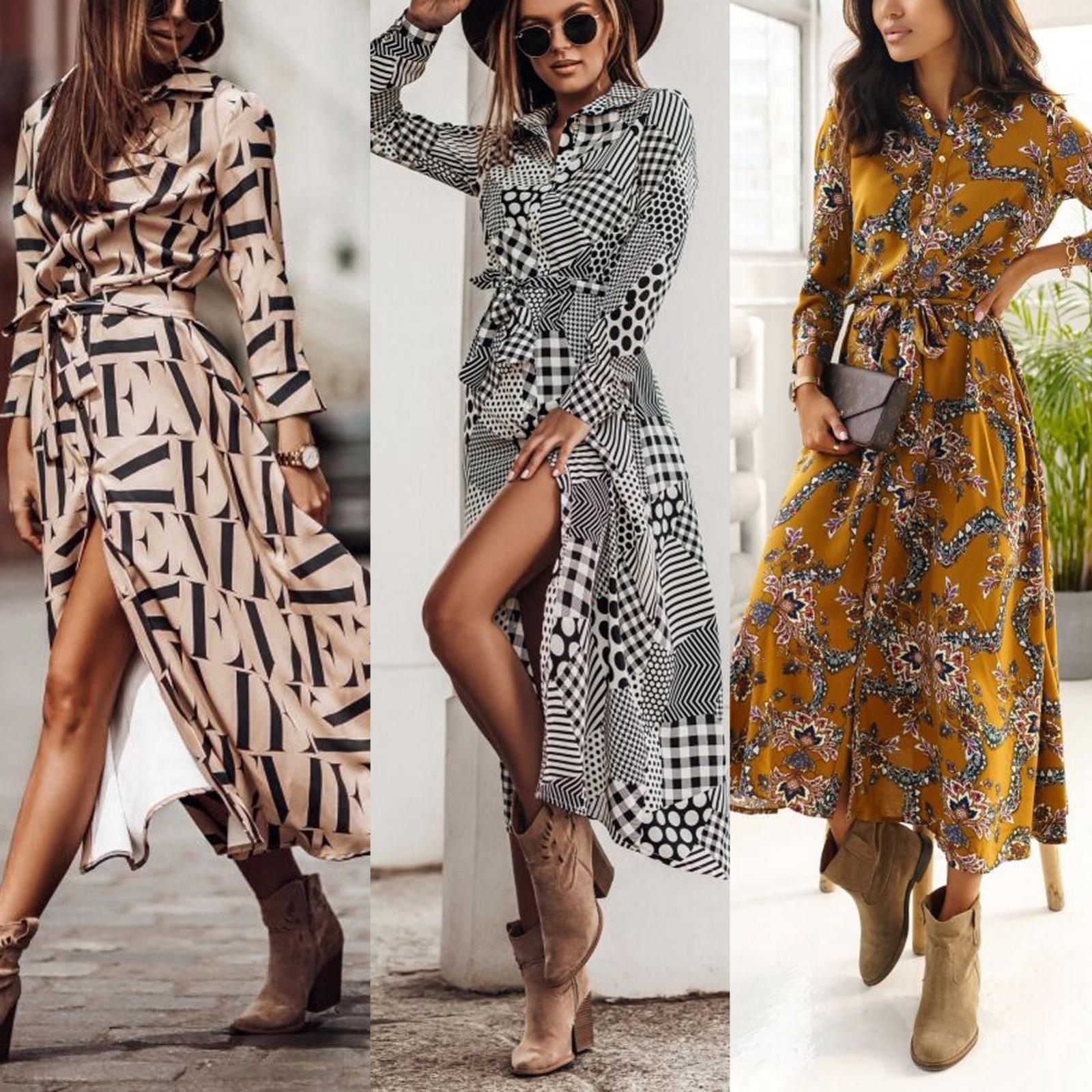 

Sexy Women Polka Dot Long Sleeve Printing Casual Party Vintage Boho Maxi Dress