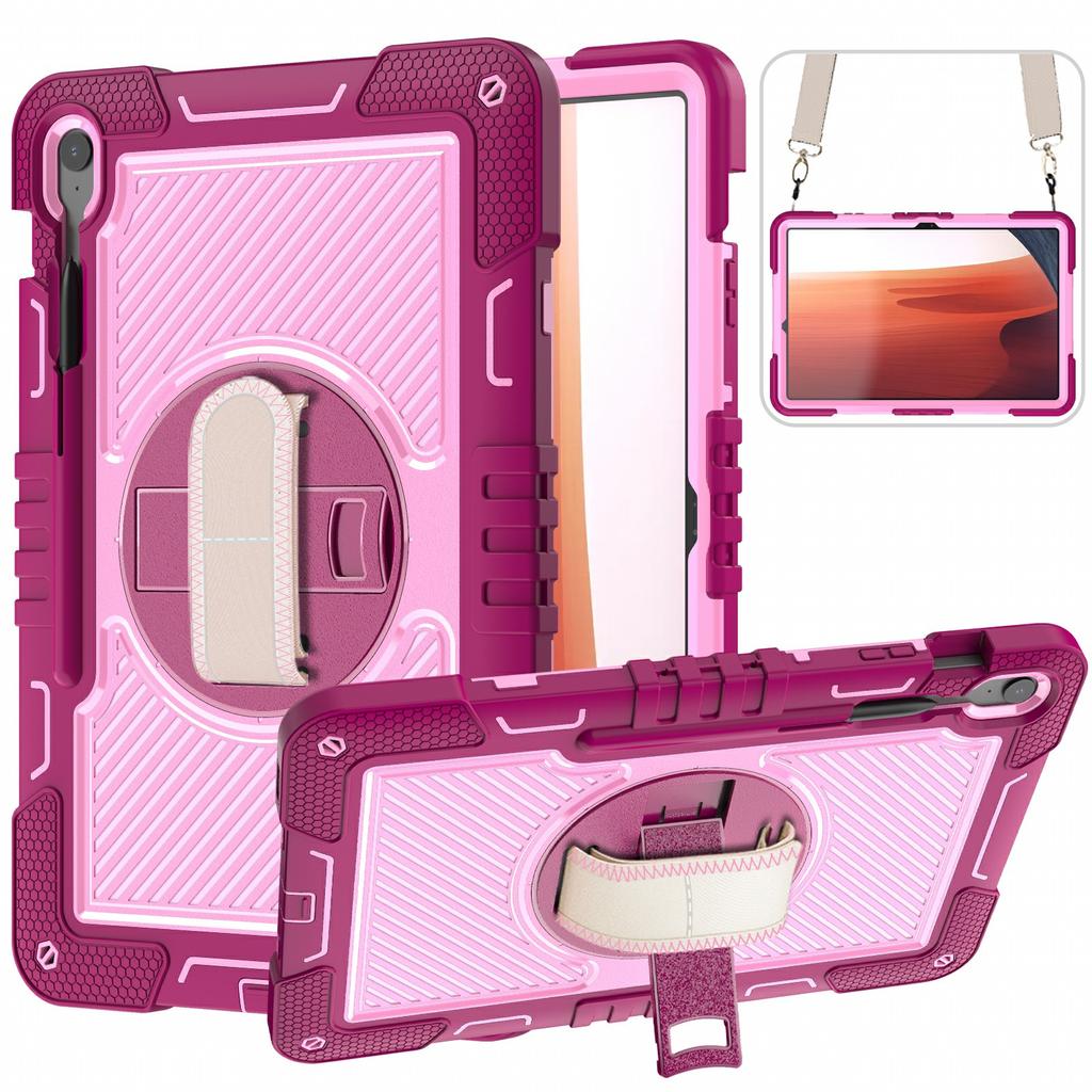 For Samsung Galaxy Tab S10 FE+ Tablet Case Silicone+PC Shockproof Cover with Kickstand Shoulder Strap