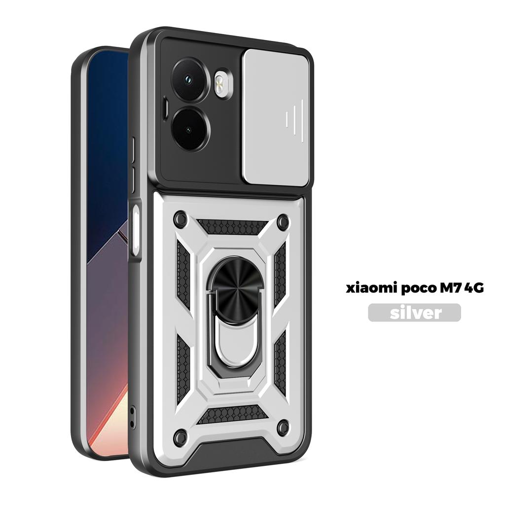 Deksler Til Xiaomi Poco M7 4G Deksel Armor Skyv Kamera Linse Beskyttelse Ringholder Bakdeksel For Poko Little M7 M 7 PocoM7 4G Capa
