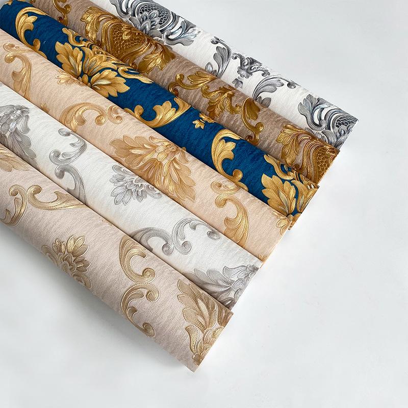 Tmavě modrá 3D evropská tapeta s velkými květinami, pozadí do ložnice a obývacího pokoje, hotel, luxusní damašková reliéfní tapeta