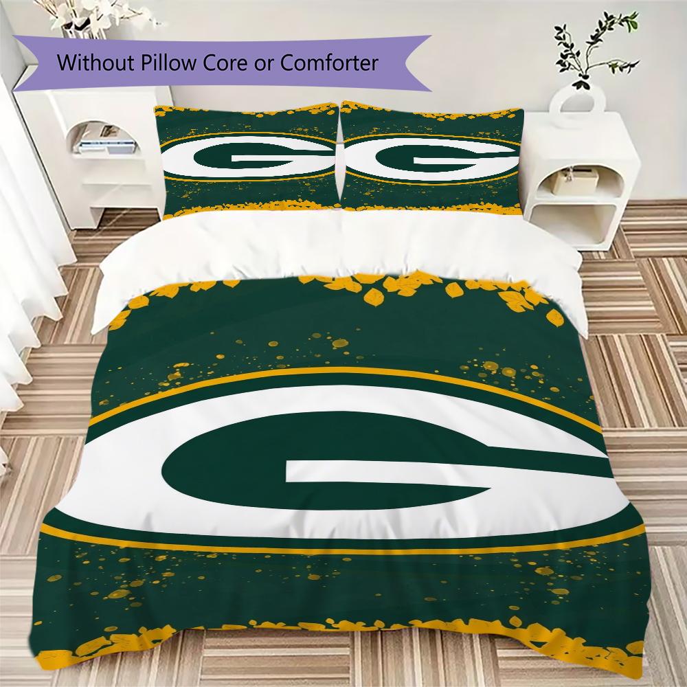 Green Bay Packers Muster Bettwäsche Steppdecken-Set Bettbezug Kissenbezug Heimdekoration Geburtstagsgeschenk (1*Bettbezug + 2*Kissenbezug ohne Füllung)