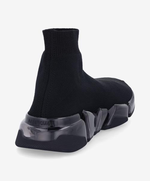Balenciaga Speed 2.0 Volltransparente Sohle Graffiti Recycelte Strick-Sneaker - Schwarz:Weiß 617196W2DIA1190SS25