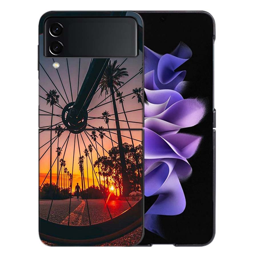 Beautiful Sunset and My Bicycle Phone Case For Samsung Z Flip 6 7 5G Galaxy Z Flip 5 4 3 5G Cases Shockproof Hard Cover TPU