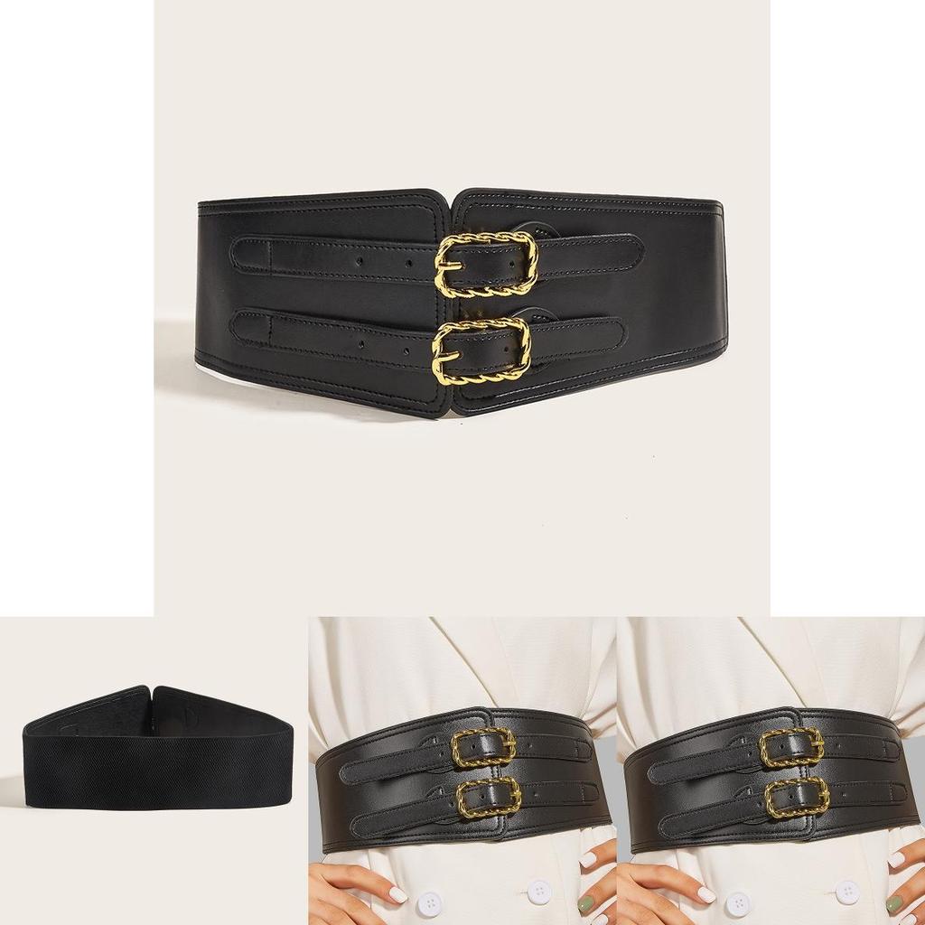 Vintage Women Elastic Waistband Waist Cincher With Double Button Buckle Twist