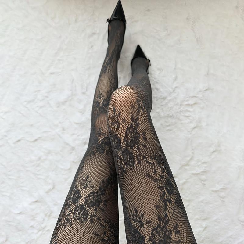 Cute Lolita Tights Women Sexy Lace Floral Thigh High Stockings Pantyhose Lingerie Hosiery Mesh Fishnet Stockings Women Tights