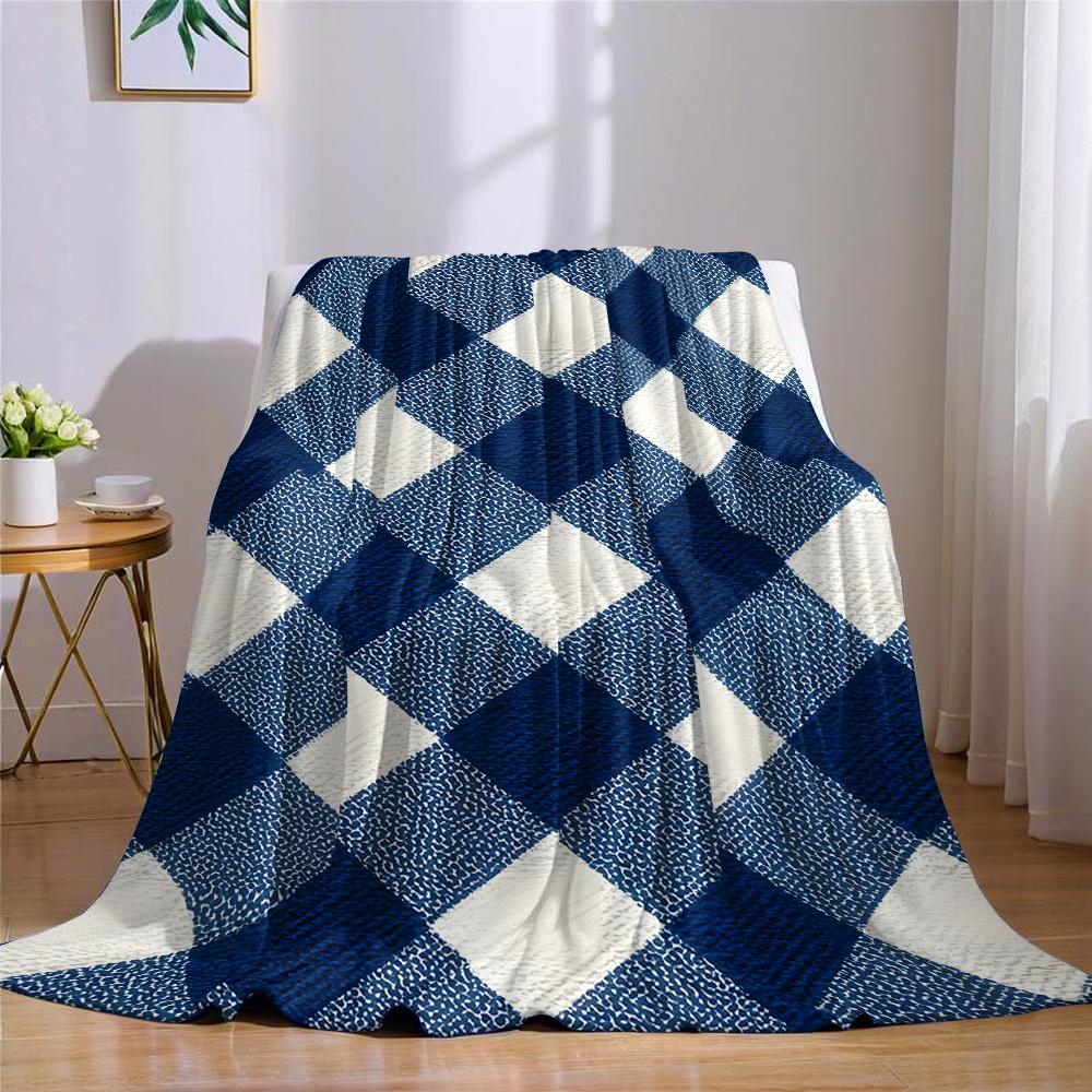 Marineblau karierte Flanelldecke Warm Weich Halloween Weihnachten Sofa Warm Gemütlich Dekoratives Dekor Geschenk für Alle Jahreszeiten