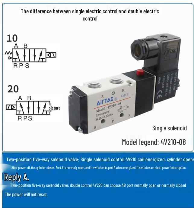 AirTac 4V110-06/4V210-08 Two-Position Five-Way Directional Solenoid Valve