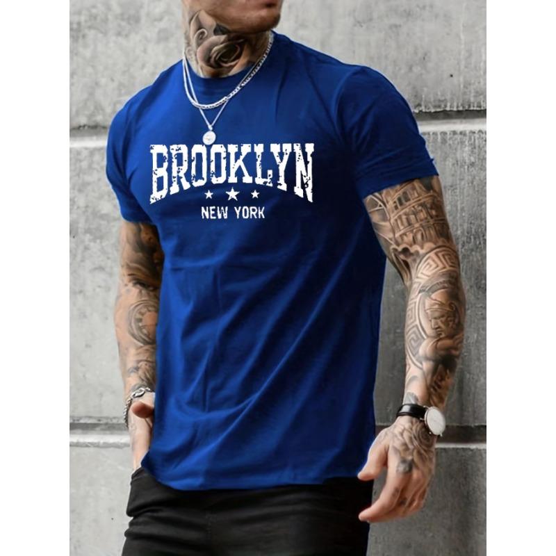 Men's 100% pure cotton summer casual loose Brooklyn New York letter printed comfortable round neck short sleeved T-shirt top