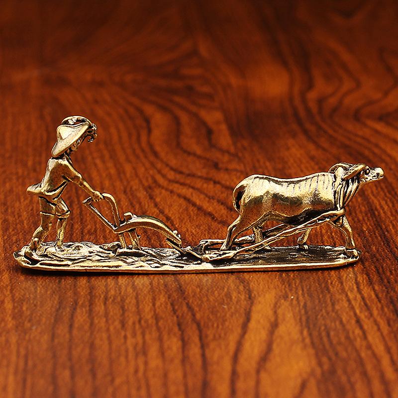 Brass Ornament Old Farmer and Niu Guochao Office Desktop Tea Pet Table Pet Pure Copper Small Copper Metal Crafts